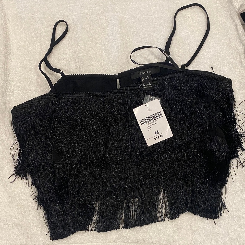 Forever 21 Shimmering Black Fringe Crop Top